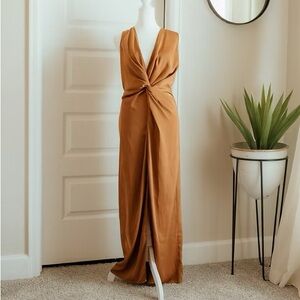 Twist Front Brown Maxi Dress
